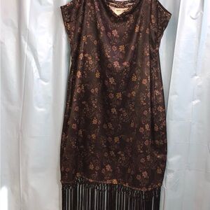 Idyllwind Brown Floral Midi Dress with Fringe